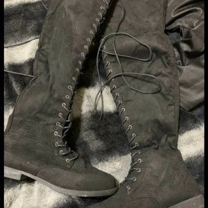 Laceup otk boots, lo heel, faux suede